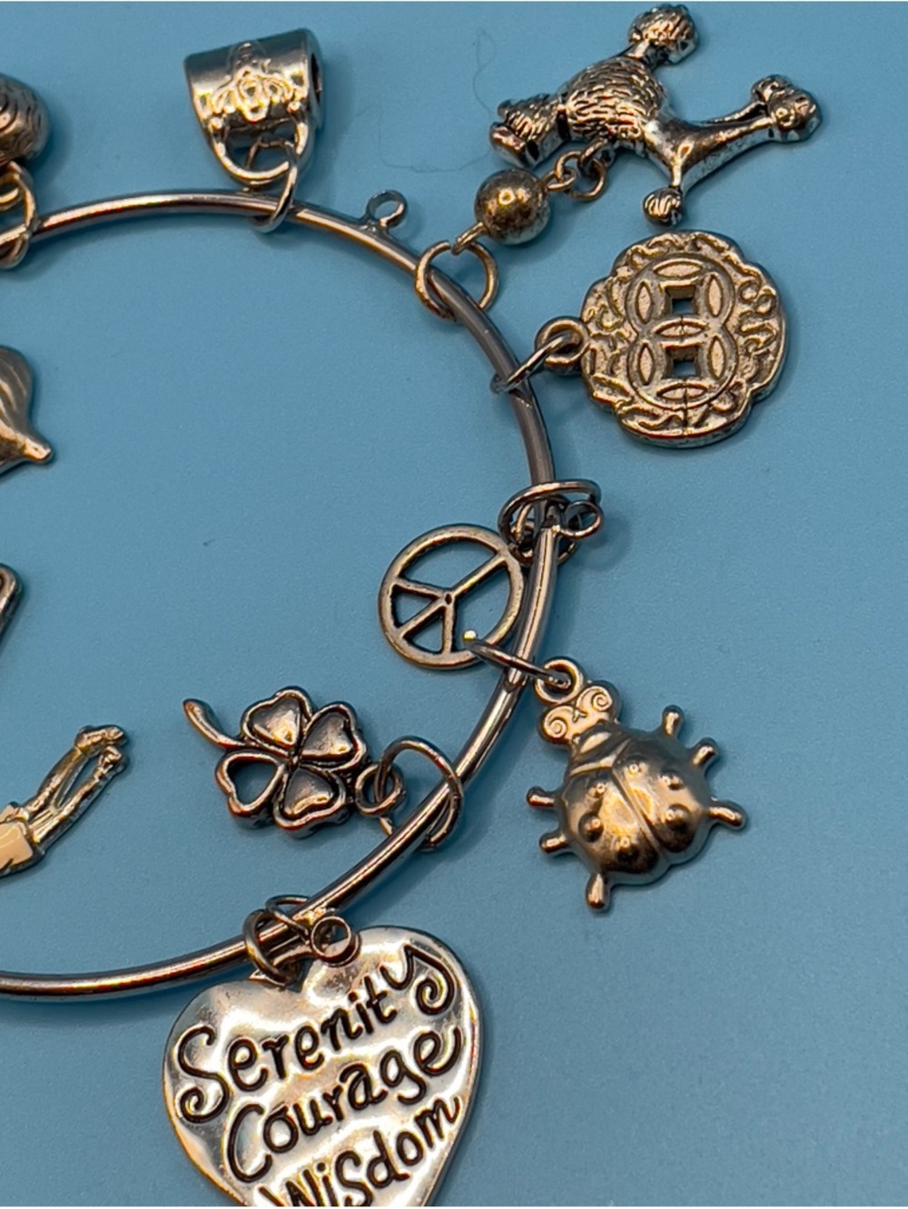 Serenity Loaded Charm Bangle • Turtle Mermaid Peace Clover • Gift Boxed - Picture 14 of 17
